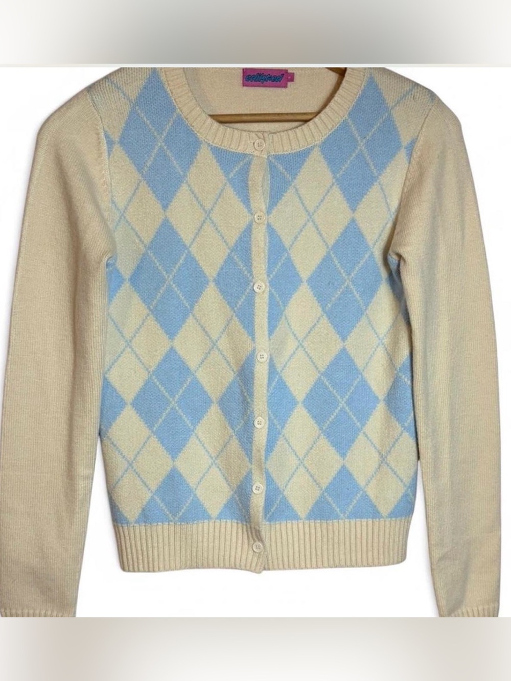 Edikted Maybelle Argyle Cardigan Button Up Sz Small Academia